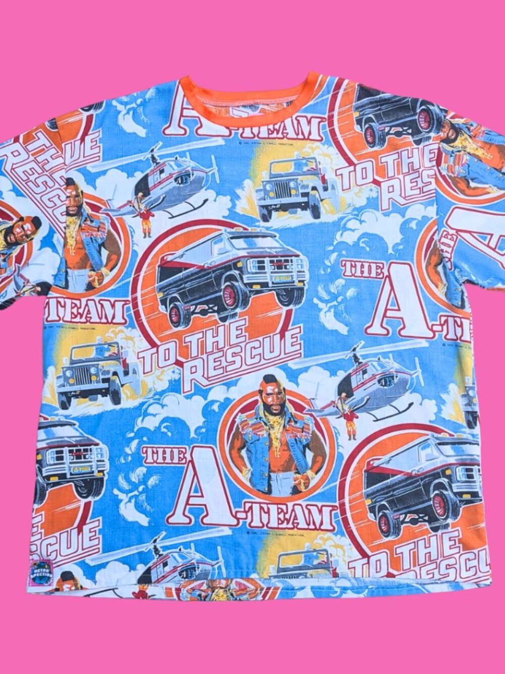 Handmade, Upcycled The A-Team Bedsheet T-Shirt Oversized XL, Fitted 2XL